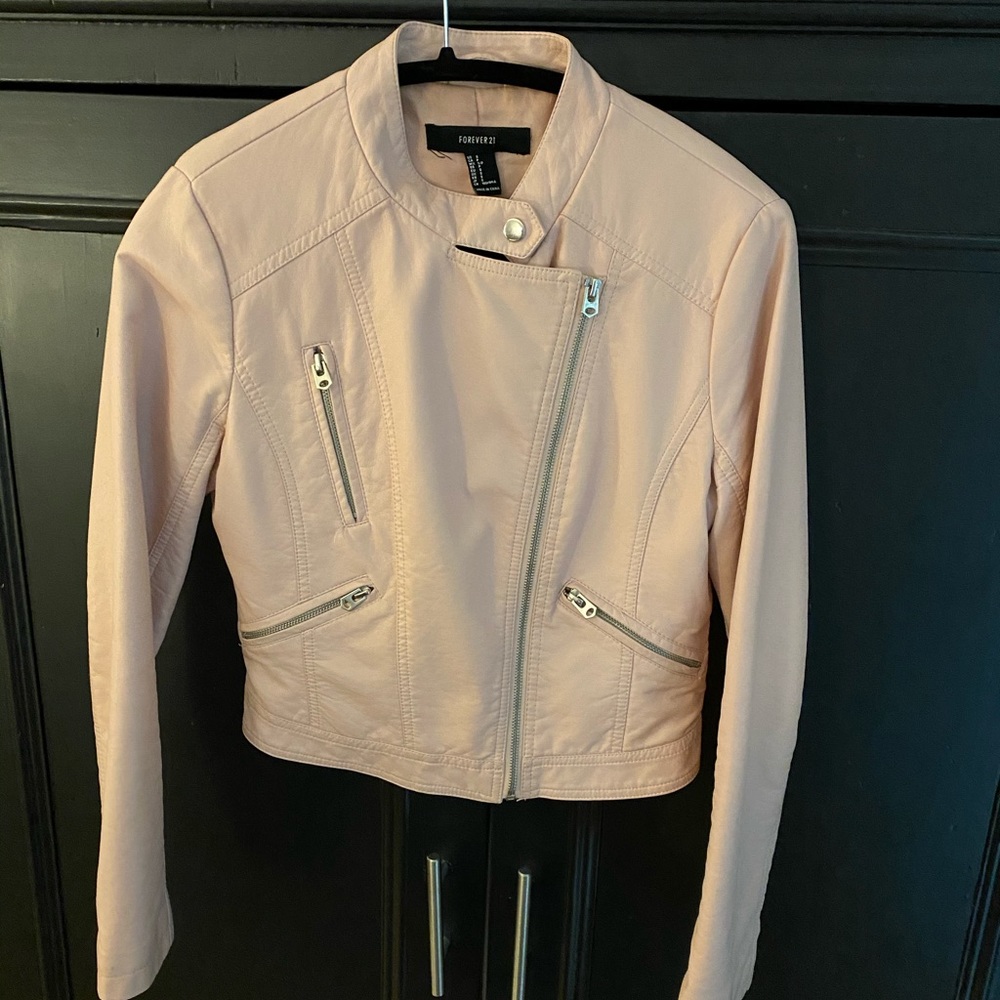 Pink Faux Leather Moto Jacket